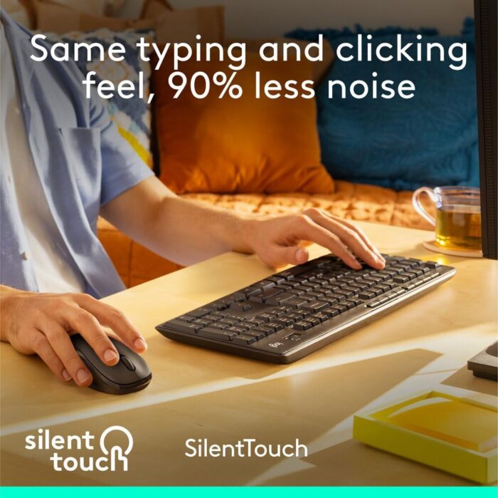 Logitech MK295 Silent Wireless Mouse & Keyboard Combo with SilentTouch Technology, Full Numpad, Advanced Optical Tracking, Lag-Free Wireless, 90% Less Noise, AR Keyboard - Graphite - Image 2