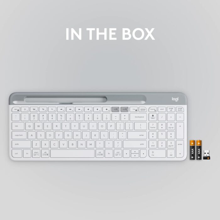 Logitech K580 Slim Multi-Device Wireless Keyboard - Bluetooth/Receiver, Compact, Easy Switch, 24 Month Battery, Win/Mac, Desktop, Tablet,Smartphone, Laptop Compatible, English+Arabic Keyboard - White - Image 9