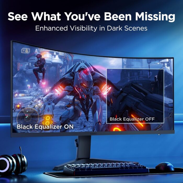 KOORUI 34-inch Curved Ultrawide WQHD 3440×1440 Gaming Monitor, 165Hz 1000R- PIP/PBP, 1ms(MPRT), HDR400, DCI-P3 95%, FreeSync Premium, 1 x DP 1.4 & 2 x HDMI 2.0, Tilt Height Swivel Adjustment, 34E6UC - Image 7