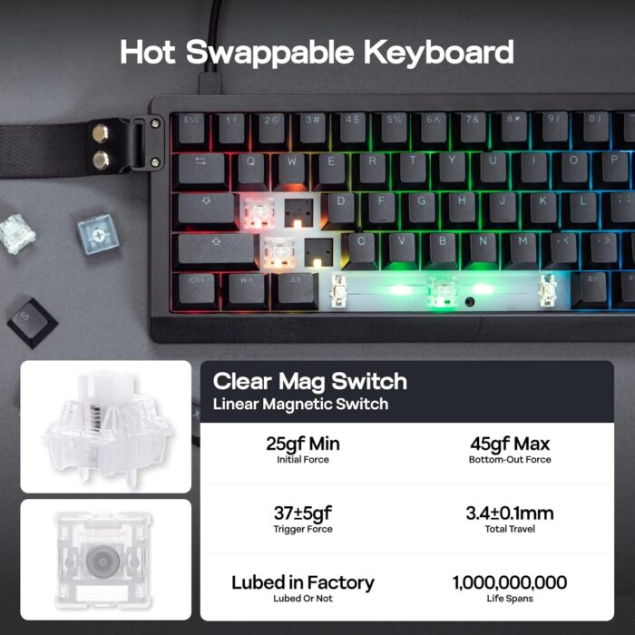 EPOMAKER HE68 Lite Hall Effect Gaming Keyboard, 8k Polling & 128K Scan Rate, 0.005mm Adjustable Trigger, 0.125ms Latency, 5-Layer Sound-Dampened, Snap Key, SOCD, A-RGB, Wired, Mac Software (Black) - Image 6