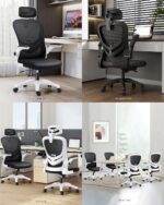 Ergonomic Office Chair, Adjustable Lumbar Support & Headrest & 35° Recline Executive Chair, Breathable Comfortable Swivel Mesh Gaming Chair for Home, Office and Study (White) - Image 3