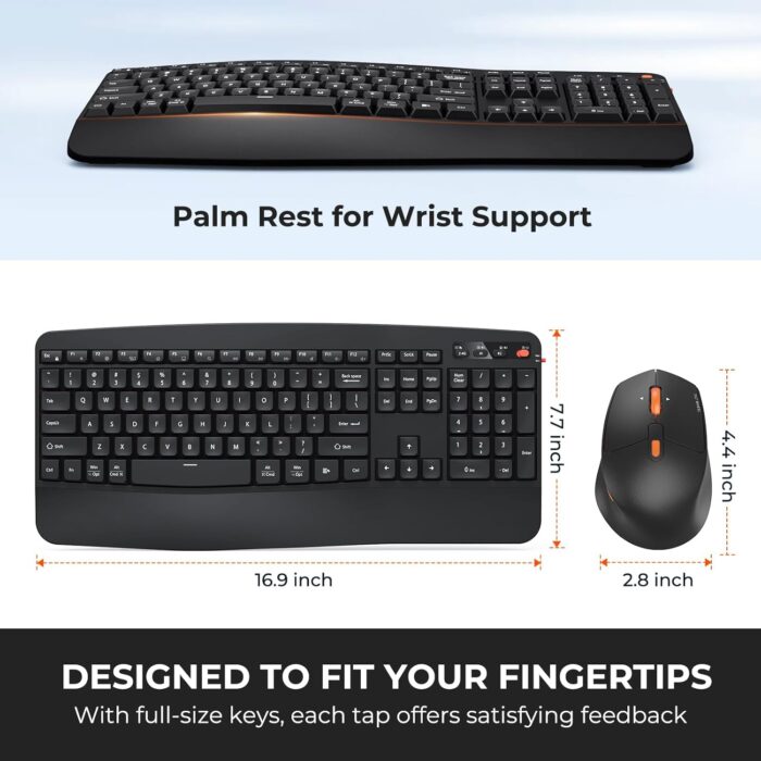 MEETION Wireless Keyboard and Mouse, 2.4G & Bluetooth Keyboard Mouse Combo, Full Size Keyboard with Wrist Rest, Swing Wheel Silent Optical Mouse, USB-A Reciver, for Windows/Mac/Computer/Laptop, Black - Image 5