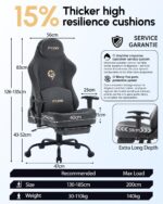 PZDO Computer Chair Fabric Gaming Chair, Ergonomic Gamer Chairs with Footrest, Cloth Gaming Chairs for Adults and Teens, Reclining PC Office Chair with Headrest & 3D Armrest, 350 lbs, (Deep-Grey) - Image 3