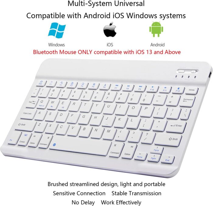 Xukinroy Ultra-Slim Bluetooth Keyboard and Mouse Combo Rechargeable Portable Wireless Keyboard Mouse Set for Apple iPad iPhone iOS 13 and Above Samsung Tablet Phone Smartphone Android Windows (White) - Image 3