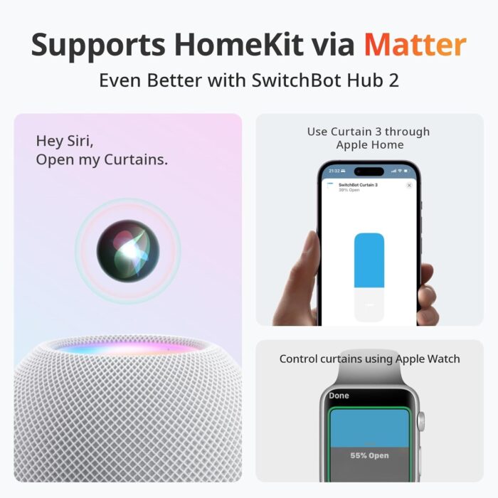SwitchBot Automatic Curtain Opener - Bluetooth Remote Control Smart Curtain with App/Timer, Upgraded High-Performance Motor, Add SwitchBot Hub to Work with Alexa, Google Home, HomeKit (Curtain 3, Rod) - Image 9