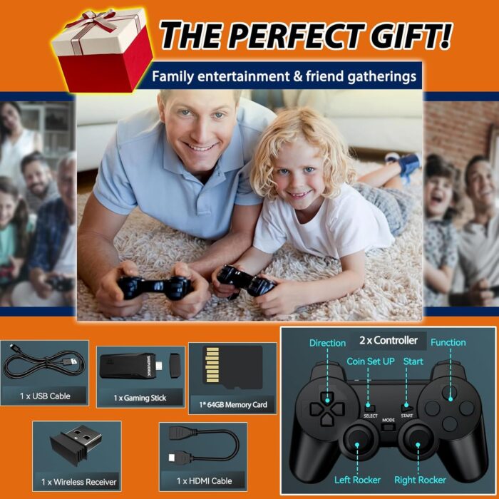 SHEPUDRUC Wireless Retro Handheld Game Console, Game Console Stick Built-in 20000+ Plug-and-Play Video Games, Equipped with 18 Simulators, 4K HDMI Output and Dual 2.4G Controller（50GB Memory Card） - Image 7