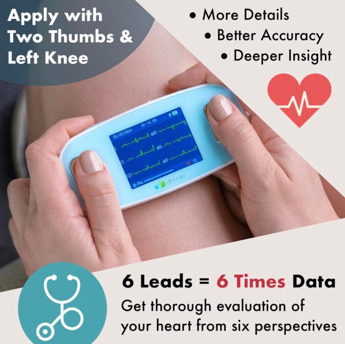 EMAY 6L Portable ECG Monitor | Record ECG and Heart Rate in 6 Channels | Compatible with Smartphone and PC | No Subscription Required - Image 3