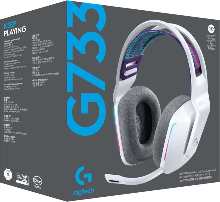 Logitech G733 LIGHTSPEED Wireless Gaming Headset with suspension headband, LIGHTSYNC RGB, Blue VO!CE mic technology and PRO-G audio drivers - White - Image 9
