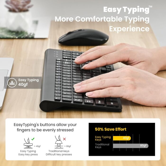 cimetech Wireless Keyboard and Mouse, EasyTyping KF10 Laptop Keyboard with High-end Technology, Say Goodbye to Typing Trouble - Type with Ease and Double Efficiency - Black - Image 4