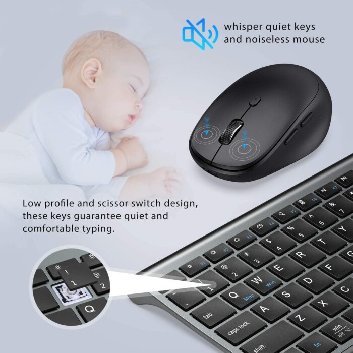 iClever Bluetooth Keyboard and Mouse Set DK03, Rechargeable Dual-Mode (Bluetooth + 2.4G) Wireless Keyboard and Mouse Set, Ultra-Slim Multi-Device Keyboard for Mac, iPad, Apple, Android, Win,Grey Black - Image 4