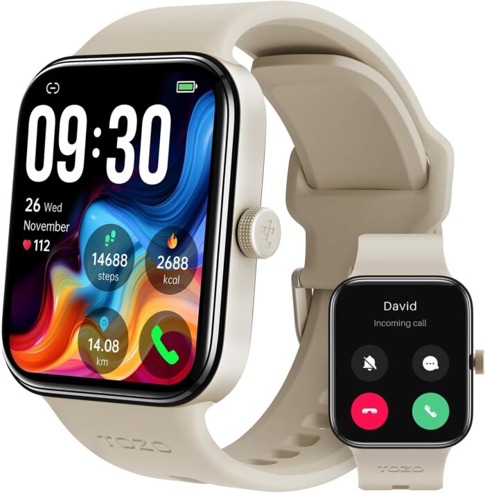 TOZO S4 AcuFit One Smart Watch 1.78″ AMOLED Screen for Men Women, Bluetooth Call Dial Fitness Tracker, Heart Rate and Blood Oxygen, Sleep Monitor, IP68 Waterproof, Workout for iOS Android, Gold