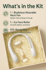 Neck Cooling Fan & Ice Face Roller | 2-in-1 Wellness & Beauty Kit for Daily Use, Travel, Sports & Skincare Refresh | Gift Set for Women, Men & Teens (Pink) - Image 2
