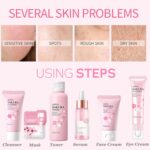 Skin Care Set Sakura Women Beauty Gift Sets Korean Skin Care Kit- Cleanser,Serum,Face Cream,Toner,Eye Cream,Mud Mask-Skin Care Routine Kit (One Size, Cherry Blossom-StyleA-Bae Moisturizing) - Image 6