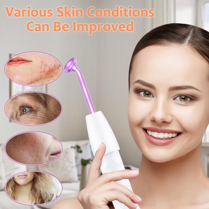 Uaike High Frequency Facial Wand - 4 in 1 Violet Portable Handheld High Frequency Facial Machine - at Home Face Skin Wand Device with 4 Pcs Purple Glass Tubes - Image 4