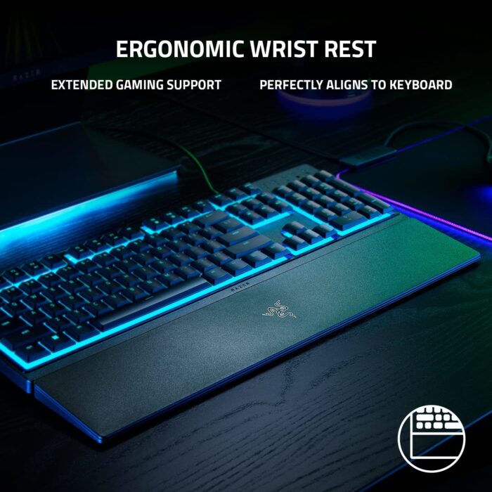 Razer Ornata V3 X Gaming Keyboard: US Layout, Low-Profile Keys, Silent Membrane Switches, UV-Coated Keycaps, Spill Resistant, Chroma RGB Lighting, Ergonomic Wrist Rest - Classic Black - Image 4