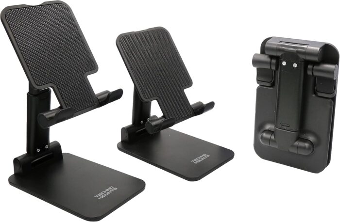 Technomounts Foldable Cell Phone Stand for Desk, Portable Mobile Phone Holder for 3.5" - 7.9" (Black) - Image 8