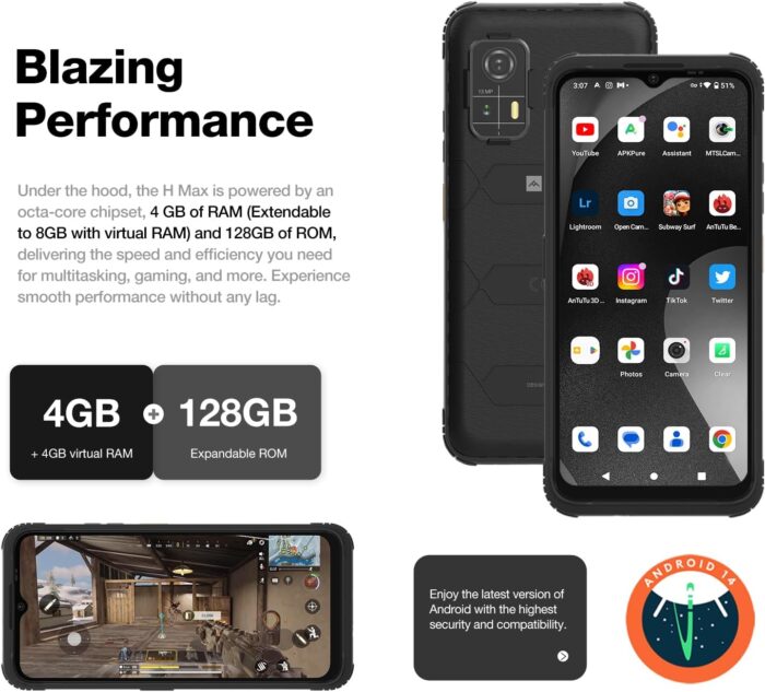 AGM H MAX Rugged Smartphone Unlocked, 4G Outdoor Phone with 10000mAh Battery, Android 14, 4GB+128GB, 6.56” HD+ Display, IP68/IP69K, Face ID, Dual SIM, NFC (AE version) - Image 9
