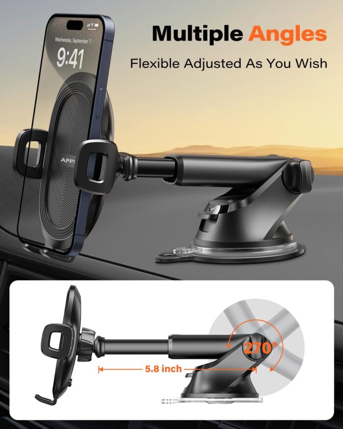 APPS2Car Car Phone Holder Car Holder Mobile Universal 360 Mobile Stand for Car Dashboard Windshield Compatible for 4.7-6.8 iPhone 15/14/13 series Samsung and More - Image 4