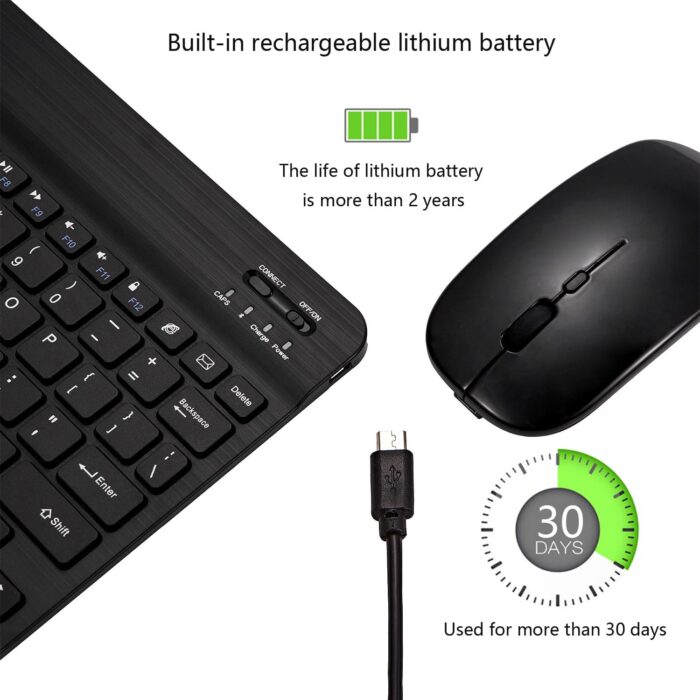 Xukinroy Ultra-Slim Bluetooth Keyboard and Mouse Combo Rechargeable Portable Wireless Keyboard Mouse Set for Apple iPad iPhone iOS 13 and Above Samsung Tablet Phone Smartphone Android Windows (Black) - Image 5