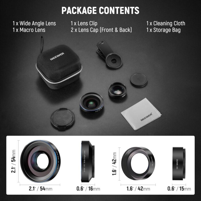 NEEWER BASICS 2 In 1 Phone Camera Lens Accessories Kit, HD 0.45x Wide Angle + 15x Macro, Lens Clip, Detachable 17mm to 37mm Filter Adapter Ring Compatible with iPhone Samsung Android Smartphone, LS-67 - Image 8