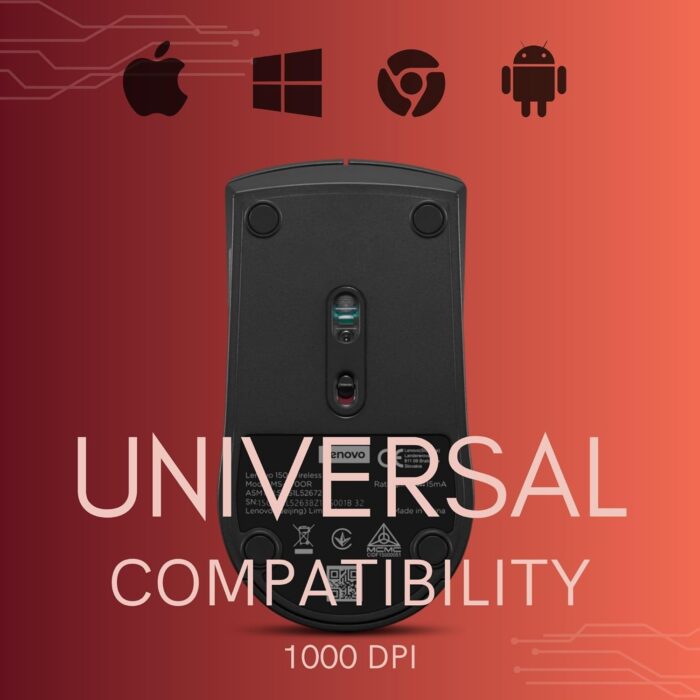 Lenovo 150 wireless mouse | 2.4G via USB-A Dongle | LED Optical Sensor | 1000 DPI | Black - [GY51L52638] - Image 5