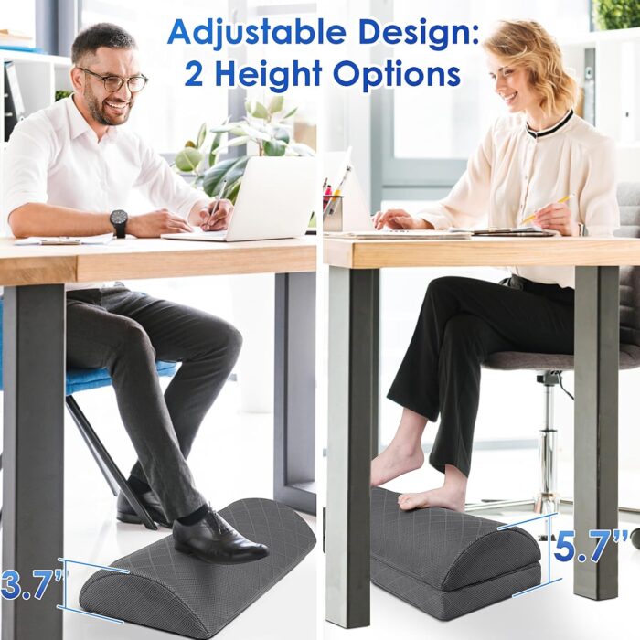 CushZone Foot Rest for Under Desk at Work Adjustable Foam for Office, Work, Gaming, Computer, Gift, Home Office Accessories Back & Hip Pain Relief (Grey) - Image 3