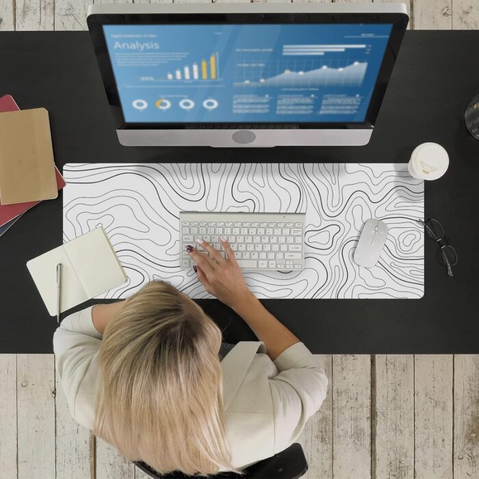 Ovenbird Large Gaming Mouse Pad with Stitched Edges, Minimalist Topographic Map Desk Mat, Extended XL Mousepad with Anti-Slip Base, Cool Desk Pad for Keyboard and Mouse, 31.5 x 11.8 in, White - Image 8