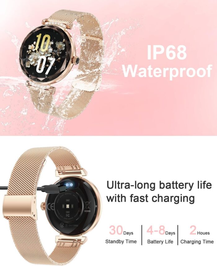 Smart Watches for Women(Answer/Make Call), 1.19" AMOED Smartwatch for Android iPhone,Fitness Tracker with 100+ Sport Modes, IP68 Waterproof, Heart Rate/Sleep/Spo2 Monitor, Activity Tracker Rose Gold - Image 6