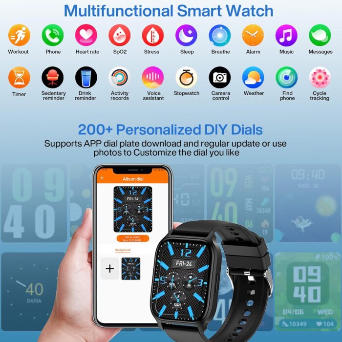 Smart Watch for Women Men, 1.85'' HD Touch Screen Fitness Tracker with Bluetooth Answer/Make Call, IP68 Waterproof with Heart Rate Sleep Monitor 100 Sports Modes for Android iOS (Black-1) - Image 3