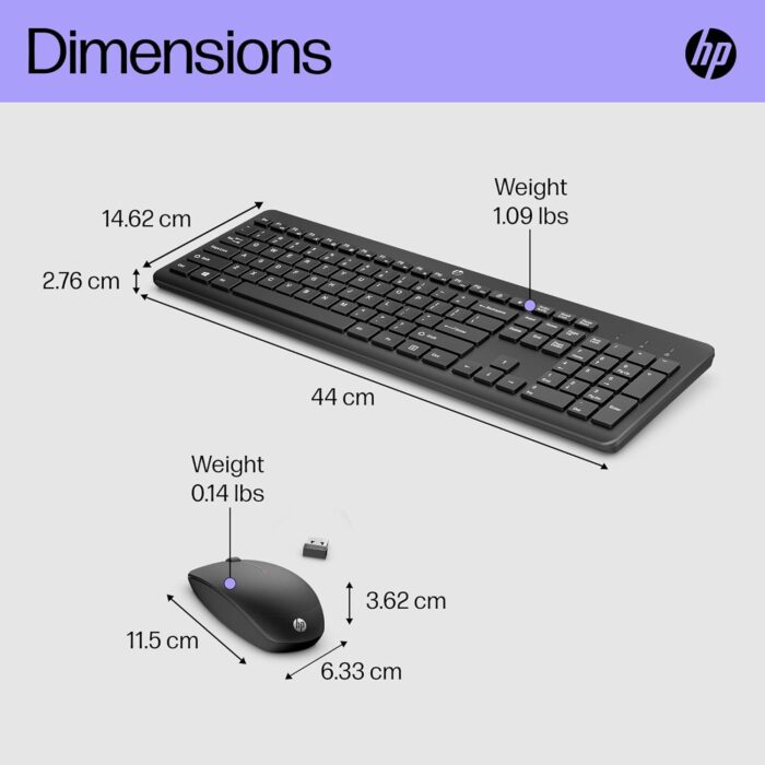 HP 230 Wireless Keyboard and Mouse Combo Set, 2.4 GHz Wireless USB-A Nano Receiver, Up to 1600 dpi, Up to 16 Months Battery Life - Black, 18H24AA#ABU, 18H24AA - Image 6