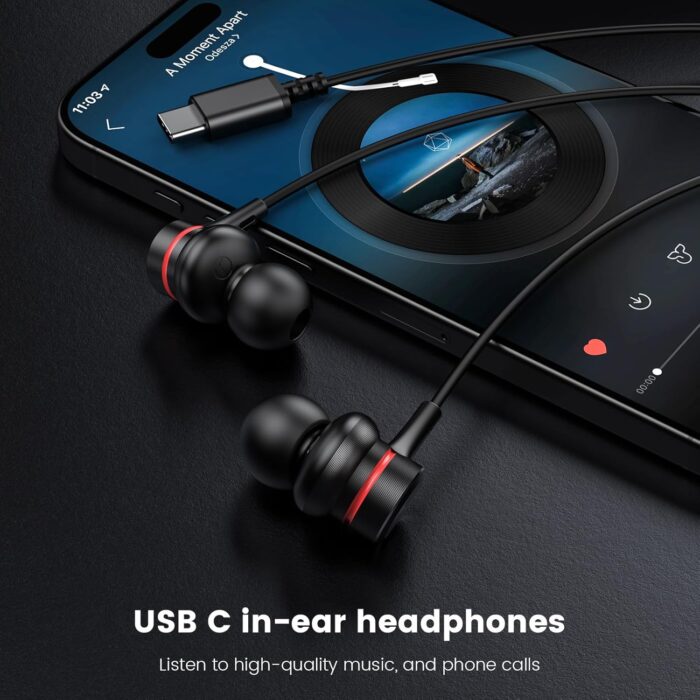 MOSWAG USB Type C Headphones, USB Type C Earbuds in-Ear Wired Earphones with Microphone for Apple iPhone 15 Pro Max, Samsung Galaxy S23 S24 FE Ultra, Google Pixel 9 8-2Pack - Image 2