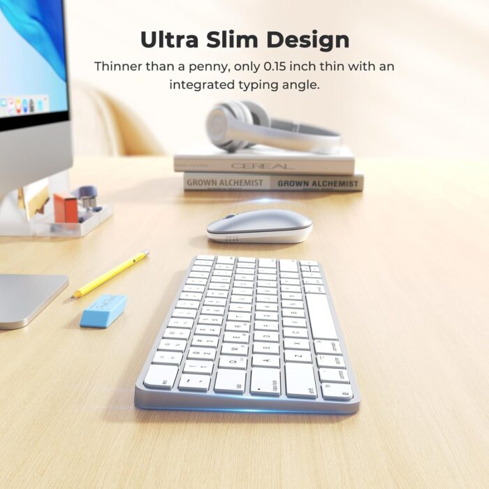 MEETION Wireless Bluetooth Keyboard and Mouse for Mac, Multi Device Quiet Slim Rechargeable Low Profile Apple Layout Magic Keyboard Mouse for iPad, iPhone, iMac, MacBook Air/Pro, for Mac/iPadOS White - Image 7