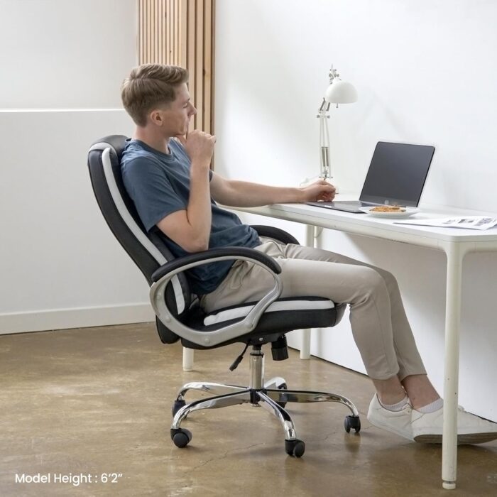 NEO CHAIR Office Desk Ergonomic Gaming Chair High Back Adjustable Computer Chair with Wheels and Lumbar Support Comfy Leather Executive Swivel (Black) - Image 8