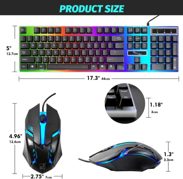 SKY-TOUCH G21 Computer Gaming Keyboard and Mouse Combo :Keyboard with Flexible Polychromatic LED Lights Mechanical Feel Wired USB Working Keyboard Mouse Set for Windows Computer(Black) - Image 3