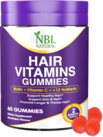 NBL Natural Hair Vitamins 60 Gummies Supplement with Vitamin C, Biotin & Folic Acid Supports Hair Growth, Hair Loss, Healthy Hair, Skin & Nails | Hair Multivitamins Supplements for Men Women's