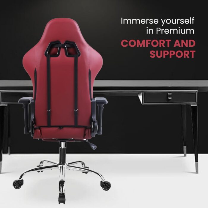 Dowinx Multi-Functional Gaming Chair, Ergonomic High Back Reclining & Height Adjustable PU Leather Computer Chairs with Massage Cushion, Neck & Lumbar Support, Armrests, Footrest (Maroon) - Image 3