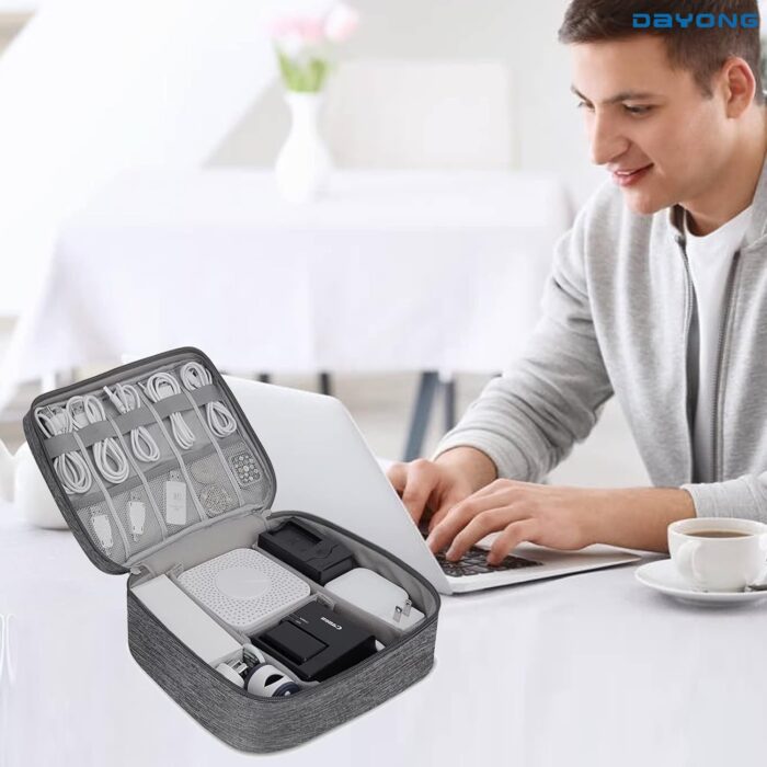 DAYONG Cable Organizer Bag, Electronic Accessories Bag, Portable Digital Storage Bag, Travel Gadgets Storage Case, Cable Organizer Bag Gadget Carry Bag for Hard Drives, Cables, Power, USB(Grey) - Image 6