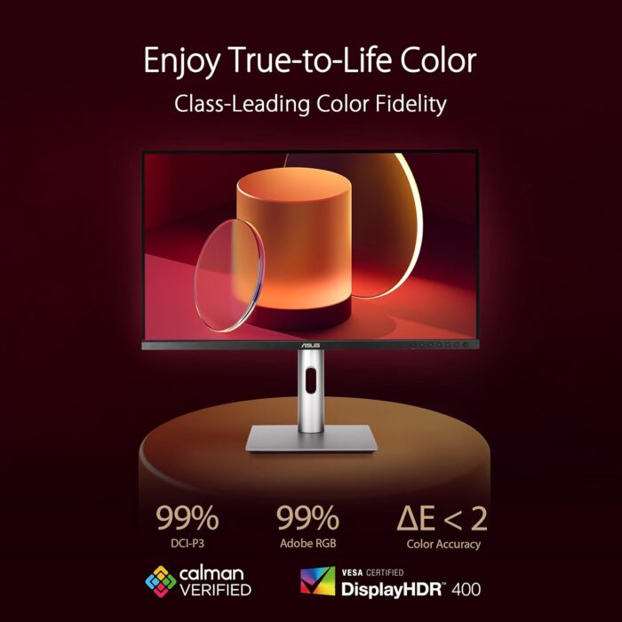 ASUS ProArt Display 27” 4K HDR Professional Monitor (PA279CRV) - IPS, UHD (3840 x 2160), 99% DCI-P3/Adobe RGB, ΔE < 2, Calman Verified, USB-C PD 96W, DisplayPort, Daisy-Chain, Height Adjustable - Image 2