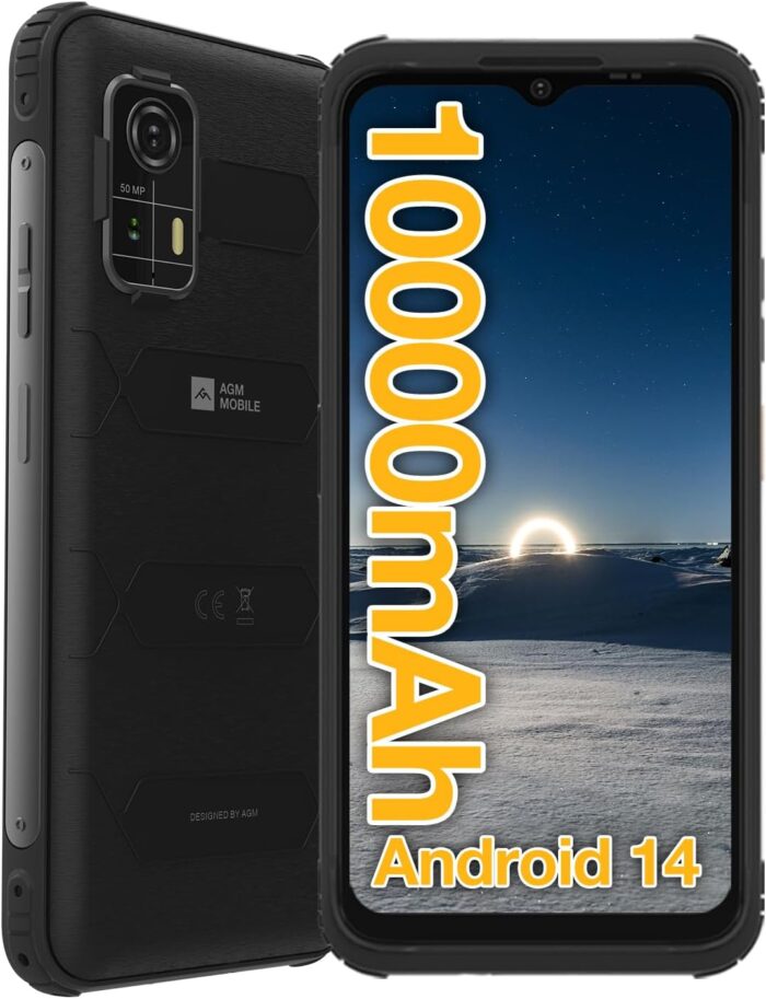 AGM H MAX Rugged Smartphone Unlocked, 4G Outdoor Phone with 10000mAh Battery, Android 14, 4GB+128GB, 6.56” HD+ Display, IP68/IP69K, Face ID, Dual SIM, NFC (AE version)