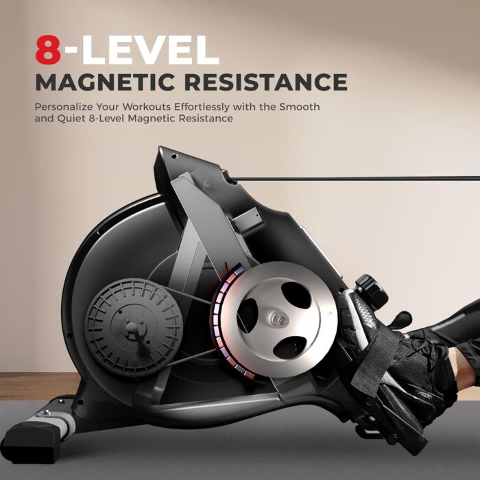 Sunny Health & Fitness Magnetic Rowing Machine for Home, Rower Machine with Extended Slide Rail, Full-Body Workout, Low-Impact, Compact and Adjustable Resistance, Super Quiet and Smooth - Image 4