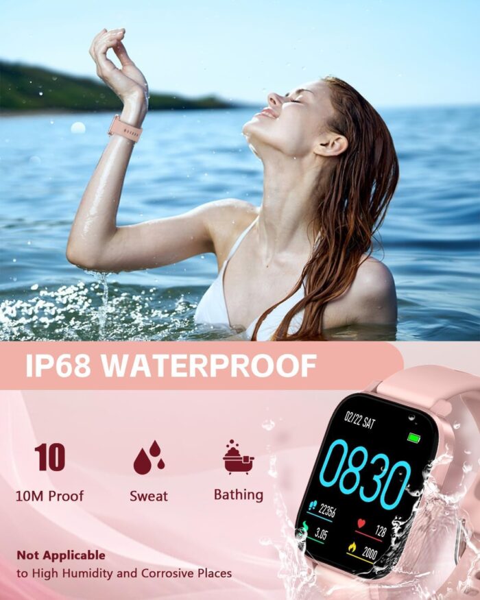 Smart Watch for Women, 1.83" Touch Screen Fitness Tracker Watch with SpO2/Heart Rate/Sleep/Stress Monitor, IP68 Step Counter Watch, 120+ Sports Modes, Compatible with Android iOS (Pink) - Image 3