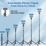 TONEOF 170cm Phone Camera Tripod Stand with Remote & Phone Holder, Tripod for Travel/Video Recording,Tall Smartphone Tripod Compatible with iPhone/Android//Webcamera - Image 4