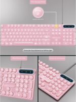 Zudoo Retro Wired Gaming Keyboard, Led Backlit Typewriter Style Mechanical Gaming Keyboard with 104 Round Keys, Multimedia Keys, Ergonomic USB Keyboard for Office Desktop Laptop (Pink) - Image 2