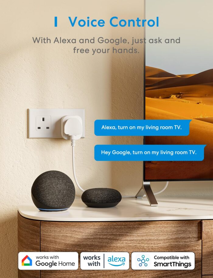 Meross Smart Plug with Energy Monitoring, Mini Smart WiFi Plug Work with Alexa, Google Home, SmartThings, Smart Socket Remote Control Timer Plug, No Hub Required, 13A, 4 Packs - Image 3