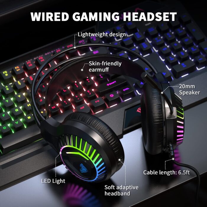 AULA Gaming Keyboard Mouse Headset and Mousepad Combo, RGB LED Backlit Gaming Keyboard Bundle, USB Wired Keyboards Combo for PC Gamer, Xbox, PS4 Users - Image 4