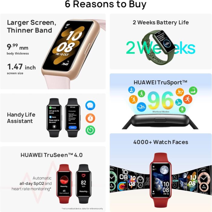 HUAWEI Band 7 Smartwatch Health and Fitness Tracker, Slim bezel-less screen, 2-week battery life, SpO2 Blood Oxygen & Heart Rate monitor, Sleep Tracking, 96 Workout Modes, Graphite Black - Image 3