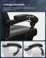SONGMICS OBG073B03 Gaming Chair, Desk Chair with Footrest, Office Chair with Headrest and Lumbar Cushion, Height-Adjustable, Ergonomic, 90-135° Tilt Angle, Maximum Load 150 kg, Black/Grey - Image 8