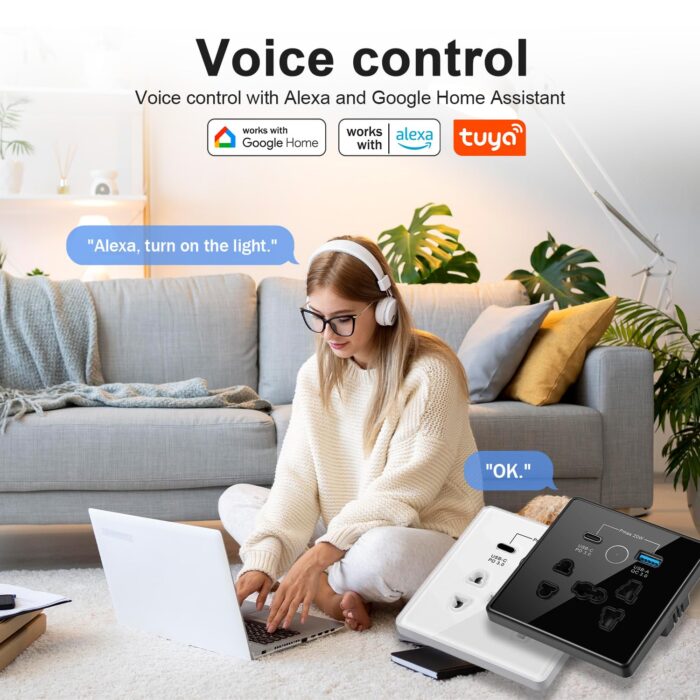 Tichondrius Universal Smart Wall Outlet, WiFi Smart Touch Wall Socket,Wall Outlet with USB+TypC Interface,Tuya APP Remote Control,Compatible Alexa and Google Home,No Hub Required,2.4G WiFi,13A (Black) - Image 5