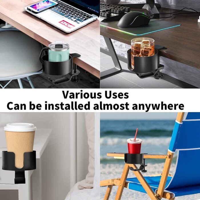 MIKUER 2 in 1 Headphone Stand with Desk Cup Holder,360 Degree Rotation Headset Hanger,Table Headphone Stand with Cable Organizer, Anti Spill Cup Holder Gaming Headset Clamp Black - Image 5