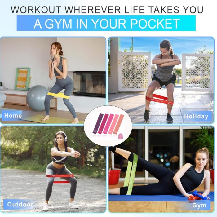 BEANPRECOY 5 Pcs Resistance Bands, Exercise Resistance Bands, Rubber Resistance Loop Bands with 5 Different Resistance Levels with Carrying Pouch for Home Workout, Strength Training, Yoga, Pilates - Image 6